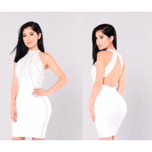 Nail Bead Bandage Dress with Sleeveless Dress